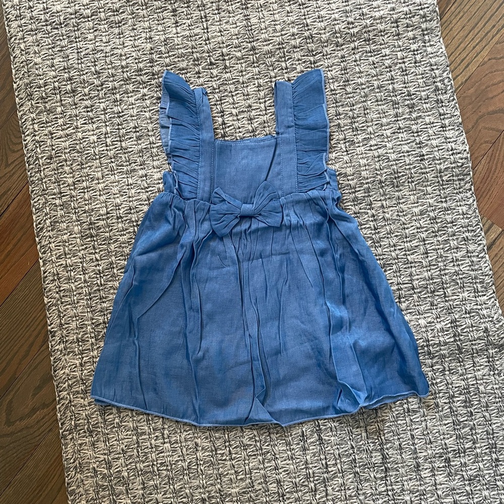Toddler Blue Ruffle-Shoulder Bow Front Casual Dress